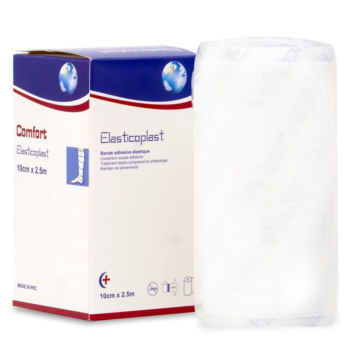 Bande adhésive élastique - TENSOPLAST - 2,5m x 10cm - Soutien - Compression - Stabilisation