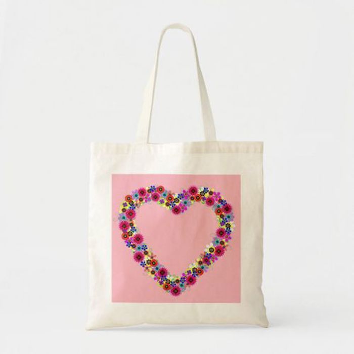 Tote Bag Coeur floral en rose Rose Unique, haute qualité
