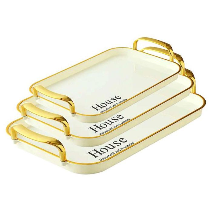 Set de 3 Plateaux de service avec poignées, 3 Assiettes en plastique crème à trois niveaux