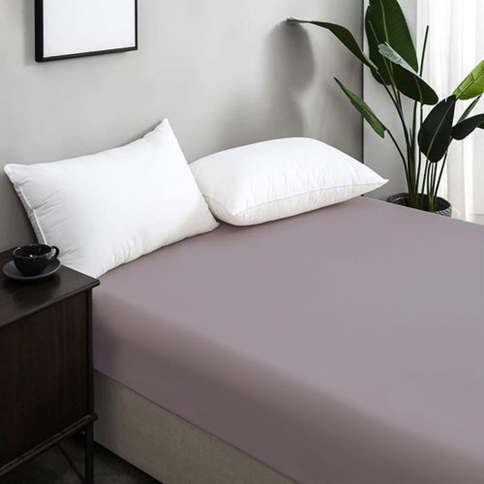Drap Housse Uni Gris Clair (2 Places)