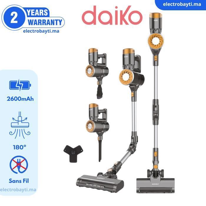 Aspirateur Balai sans Fil Brosse électrique avec lumière LED - 0,6 Litres - 22,2V - 2 ans de garantiee