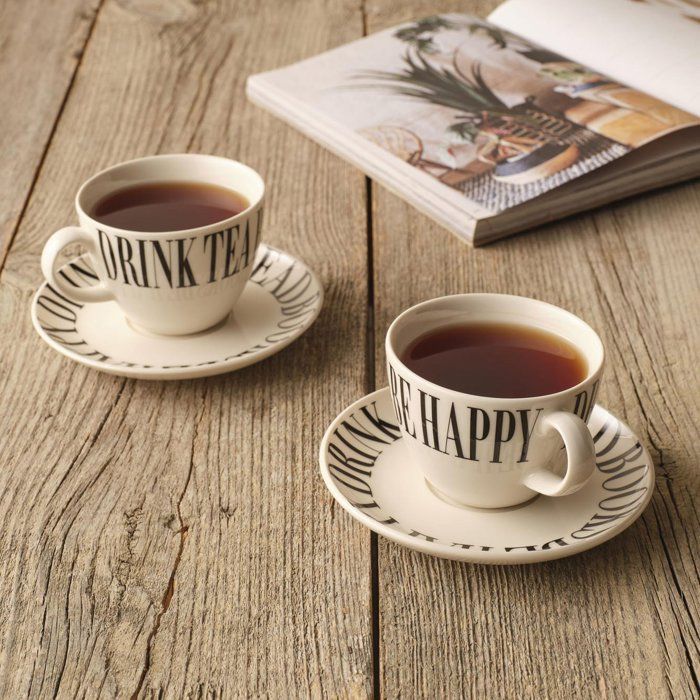 Tasse à thé - Mottos - Lot de 2 - Porcelaine 100% - Noir - 220 cc