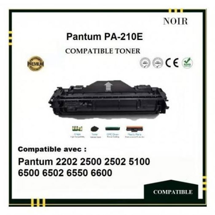 TONER Compatible avec Pantum PA 210E PA210E pour imprimantes Pantum 2202 2500 2502 5100 6500 6502 6550 6600