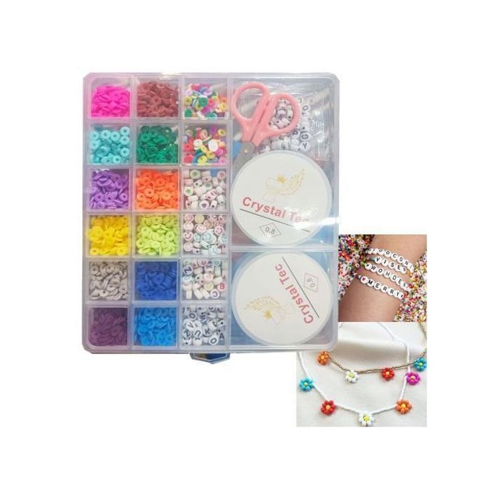 Perles d'argile colorées avec visages souriants et lettres (les embou peux etre different)