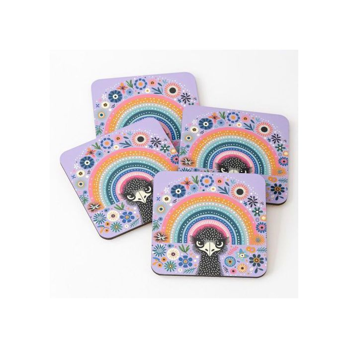 Dessous de Verre - heidiannemorris - Émeu - Multicolore - 4 pièces - Art populaire scandinave