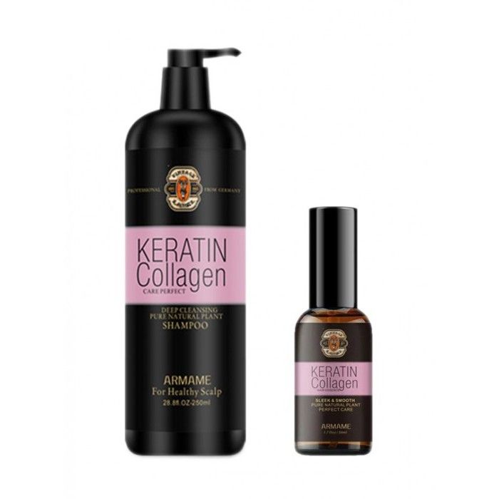 ARMAME Cheveux Soins Kératine & Collagène huile essentielle 50 ml + Shampooing 250 ml Anti-Chute De Cheveux et Renouvellement