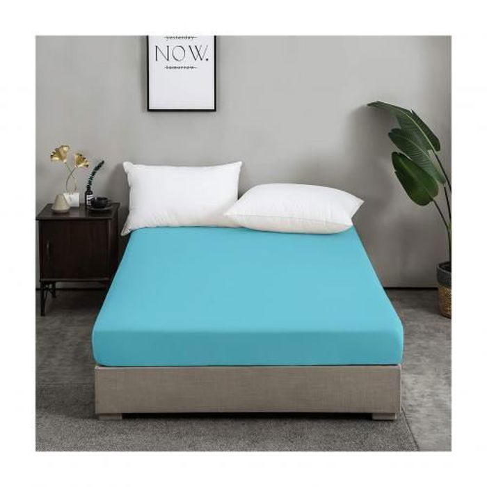 Drap Housse - DWIRTY - BLEU CIEL - 160x200 cm - Doux - Antiallergique