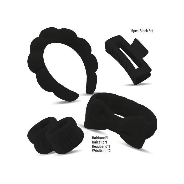 5 Pièces Bandeau En éponge Torsadée de Maquillage Gonflés de Qualité Noir 5pcs Accessoires Parfait pour Types de Cheveux