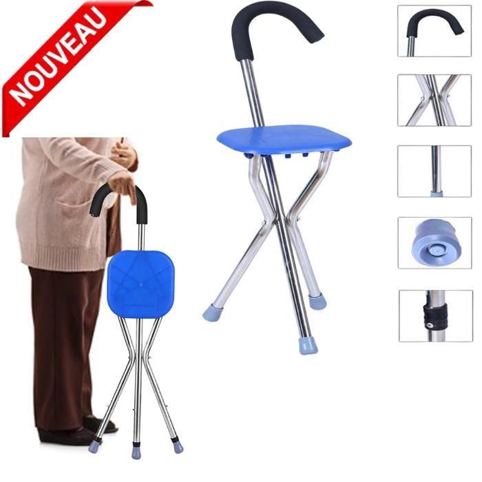 Canne de marche avec siège, canne légère pour seniors, chaise canne pliable réglable pour adultes avec poignée confortable
