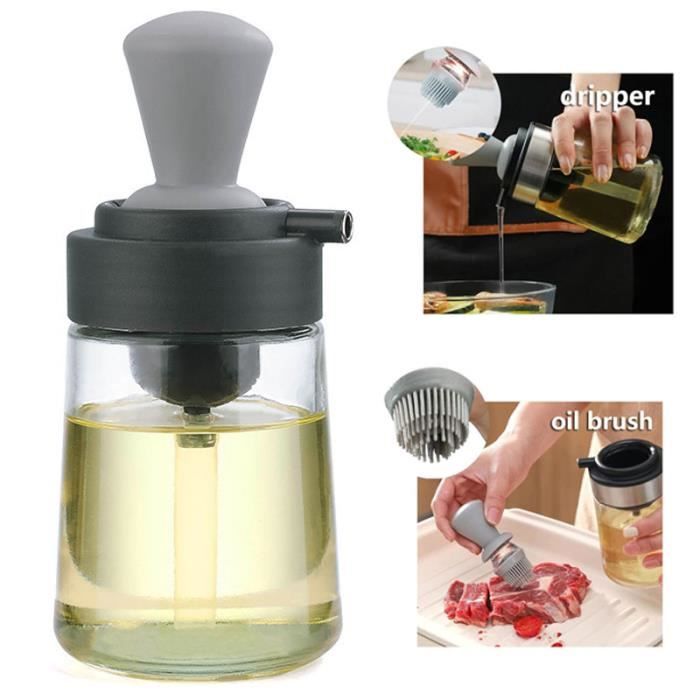 Distributeur d'huile - 350ML - Silicone de qualité alimentaire - Verre - Pinceau de cuisine