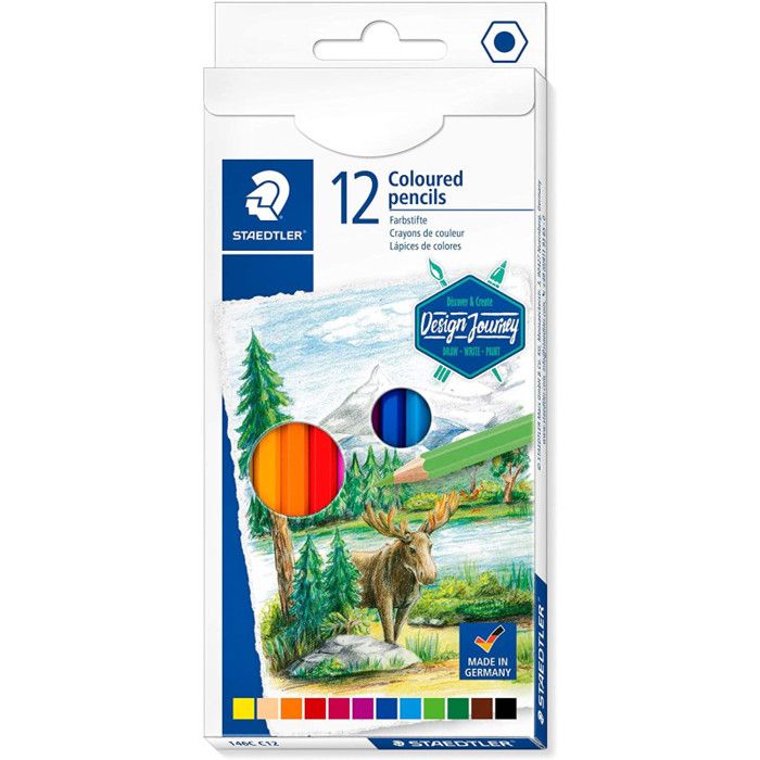 Crayon de couleur - STAEDTLER - 146C Design Journey - 12 couleurs assorties - Bois certifié - Hexagonal