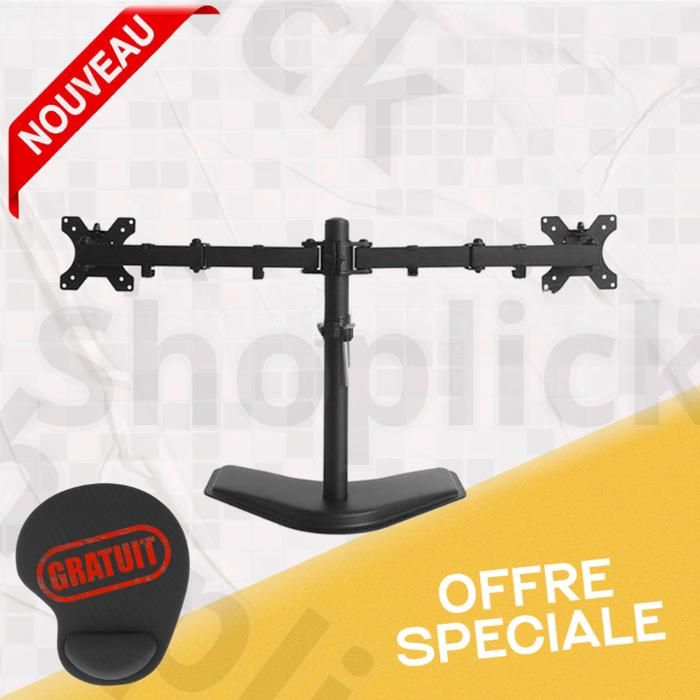 Support Double Moniteur Réglable en Hauteur pour Écran de 13 à 32 Pouces Pivotants Entièrement Mobiles