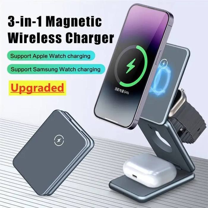 Chargeur magnétique sans fil 3in1 pour téléphone , Apple Watch et airpods support pliable, charge rapide