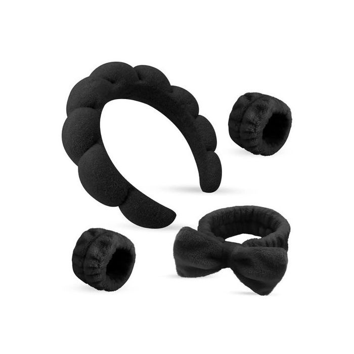 4 Pièces Bandeau En éponge Torsadée de Maquillage Noir Accessoires Pour Cheveux Rétro à Bulles