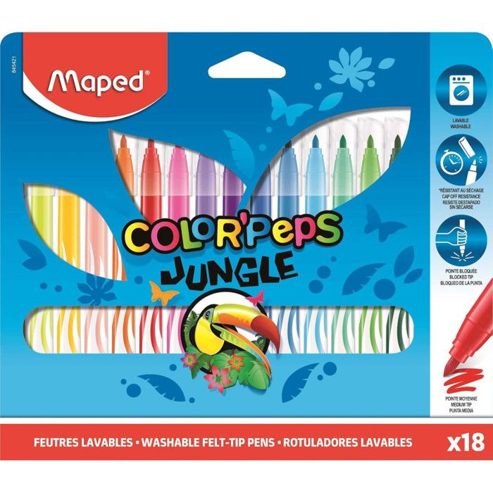 Feutres - MAPED - Jungle - 18 Feutres - Multicolore - Pour Enfants à Partir de 3 Ans