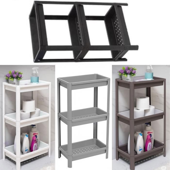 Étagère de rangement - Non spécifié - 3 niveaux - Plastique - Noir - Durable et facile à nettoyer (Couleur aléatoire)