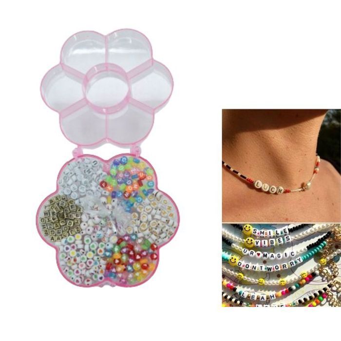 Boîte de perles pour bijoux avec lettres et cordonsi,déale pour les créateurs