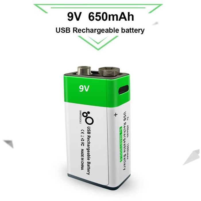 SMARTOOOLS Batterie Lithium-Ion Rechargeable USB 9V, 650mAh, charge type-c, Recharge rapide 1.5h