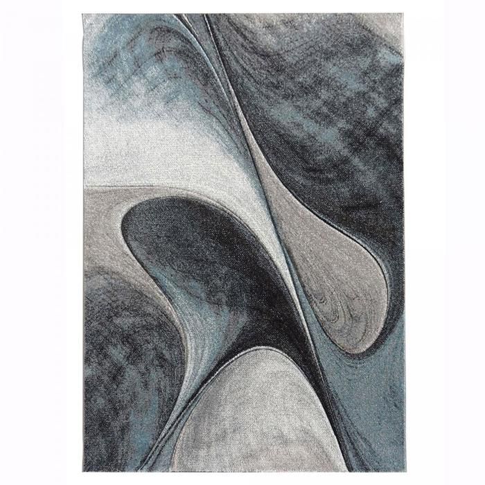 tapis chambre 80x150 tissé bleu et gris rectangle motif géométrique LYN8 MADILA
