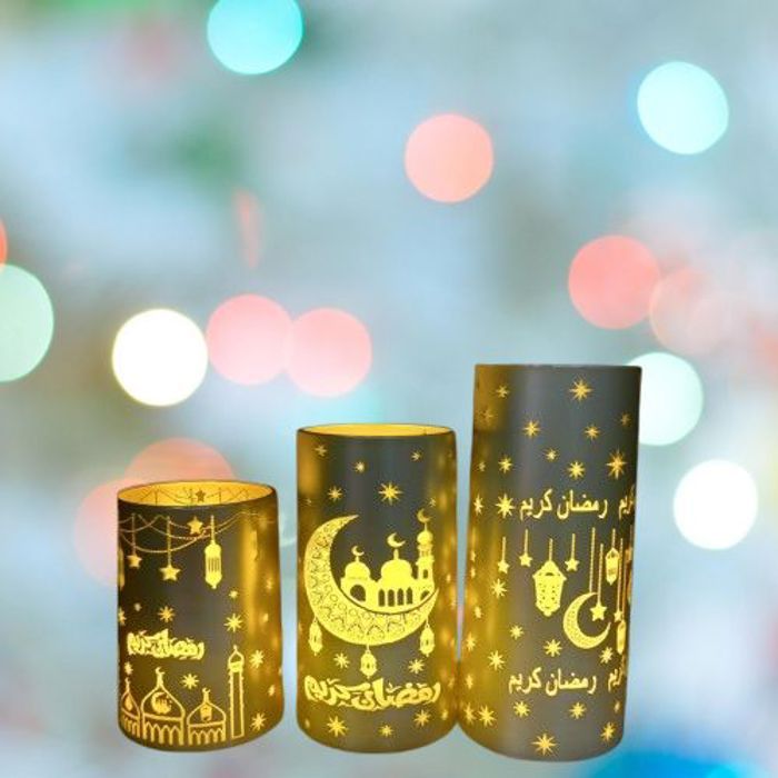Lot de 3 bougies LED sans flamme pour Ramadan, blanc chaud, Bougies artificielles pour fête et décoration d'intérieur