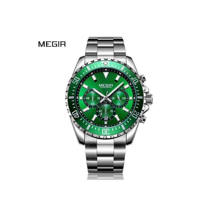 Montre Chronographe - MEGIR - Gris et Vert - Acier Inoxydable - Étanche - Quartz