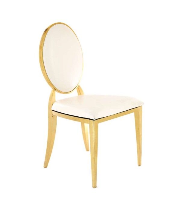 Chaise medaillon or en inox galette similicuir