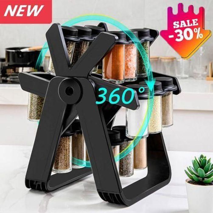 Étagère à épices rotative à 360 °  avec 18 Pots,Organisateurs de stockage d'épices-NOIR