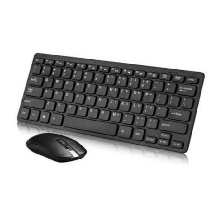 Mini Clavier + Souris Sans Fil - Wireless - Noir - 2,4 GHz - Portée 10m - Design Satiné