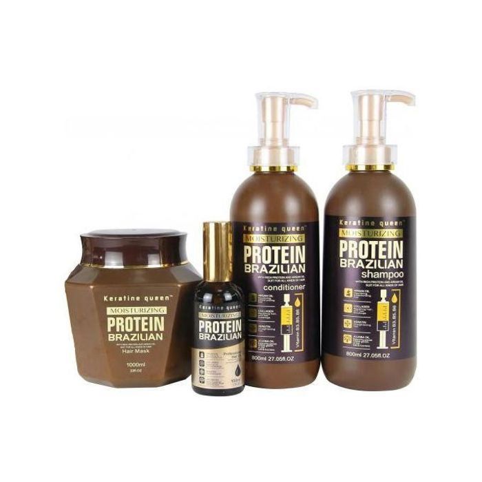 Keratine Queen Pack Shampooing, Après-Shampoing, Masque, Huile Capillaire - Protéine Brésilienne