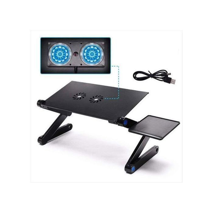 Table d'ordinateur portable, Pliable, Support Souris,Double Ventilateurs (Noir)