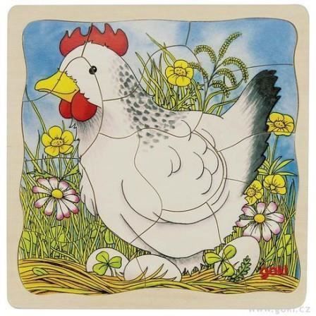 Puzzle à couches en bois - GOKI - La poule - Animaux - Moins de 100 pièces - Enfant