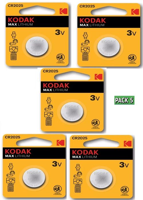 Kodak Pack de 5 Batterie Piles microLithium Cell CR2025 3V Pour Materiel Electronique