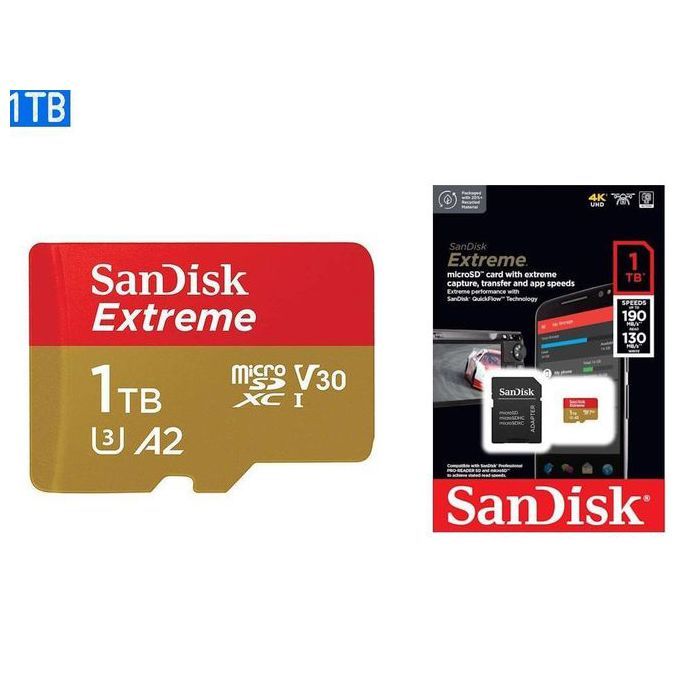 Sandisk Extreme Pro Carte memoire 1TB microSD Extreme 1 To C10 U3 V30 A2 UHS-I avec chariot Speeds 190Mb/s