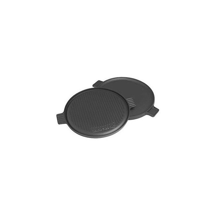 Plaque de cuisson en fonte - BARBECOOK - Diamètre 35 cm - Surface plate - Surface rainurée - Noir