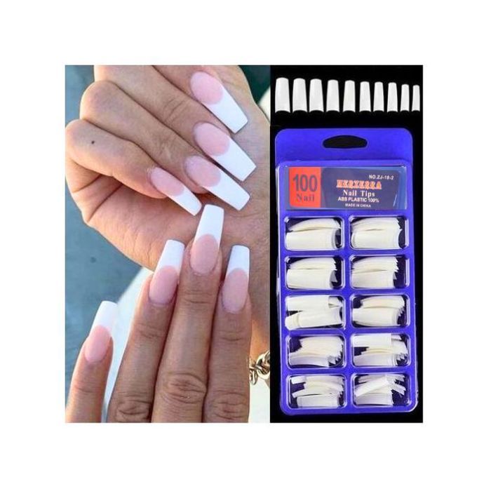 100 pièces faux ongles cercueil demi couverture conique Long
