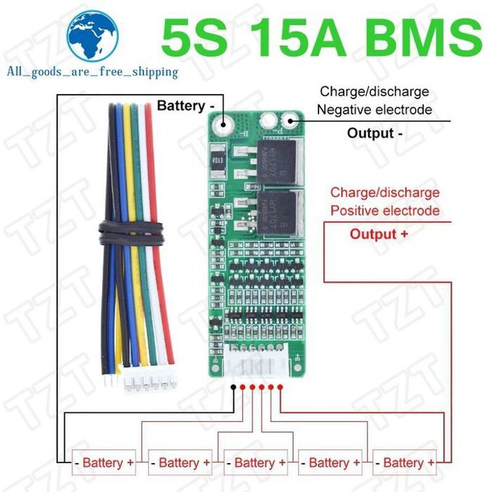 Carte de protection du chargeur de batterie au lithium,BMS 5S 15A ,carte de Protection du chargeur,18V 21V