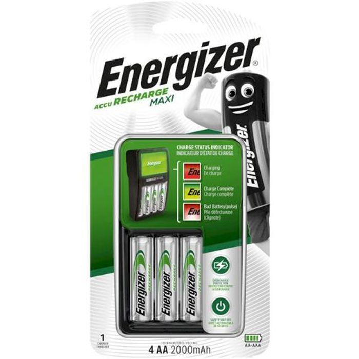 Energizer Mini-chargeur pour AA et AAA batterie  4 piles AA, 2000mAh
