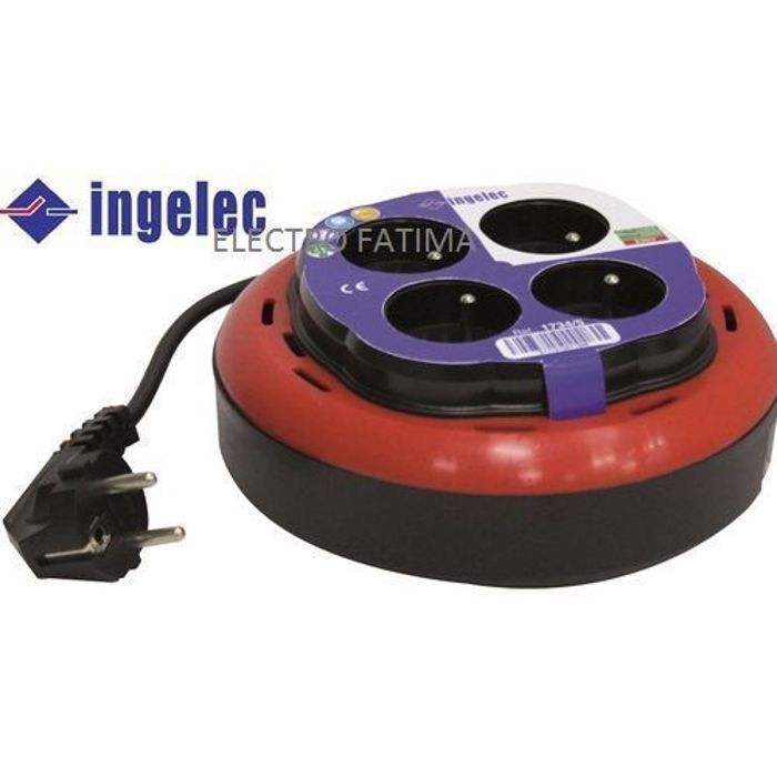 Multiprise - INGELEC - Rallonge enrouleur 4 prises 2P+T - Longueur 5m - Noir/Rouge - 16A