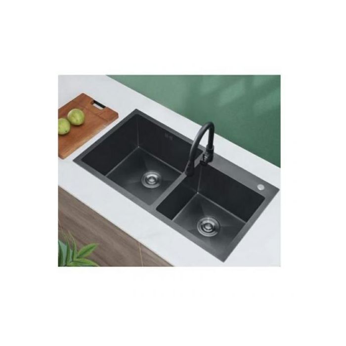 Évier de Cuisine - SM - Double - Noir - Acier Inoxydable - 72x39 cm