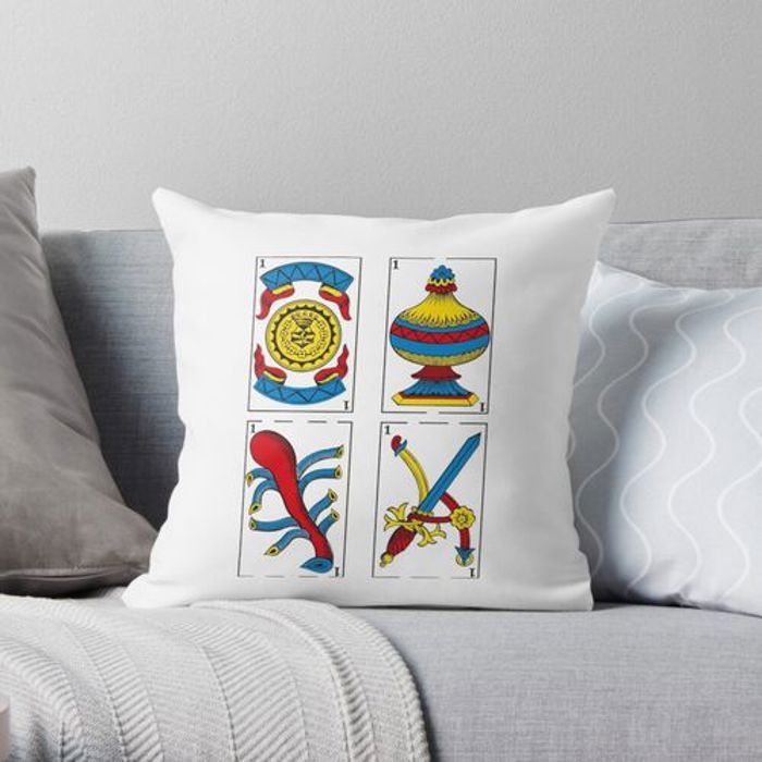 Housse de coussin blanc imprimé - jeu de cartes marocain jouant ronda 40 x 40 cm