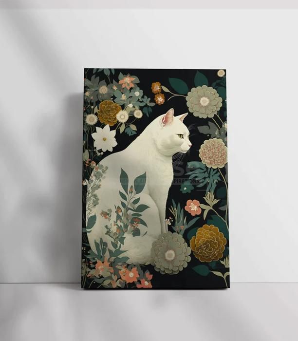 Tableau décoratif Cat in flowers L60 x H90 cm - artdose.ma