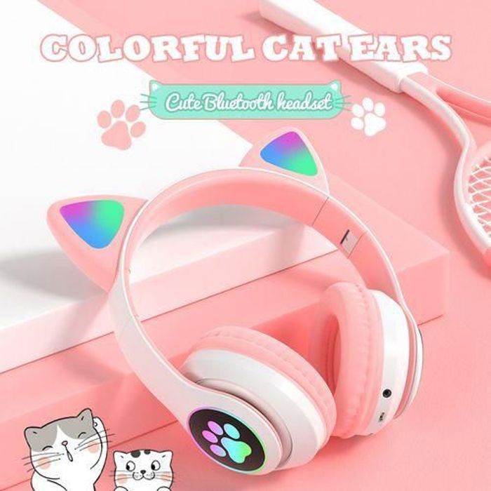 Ecouteurs de musique supra auriculaires avec oreilles de chat rose