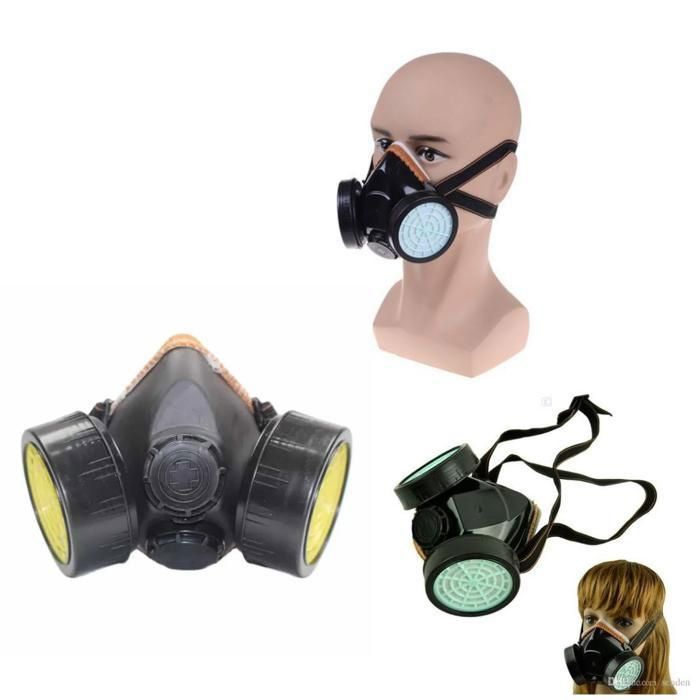 Masque anti-poussière masque a gaz double cartouche chimique respiratoire (Couleur aléatoire)