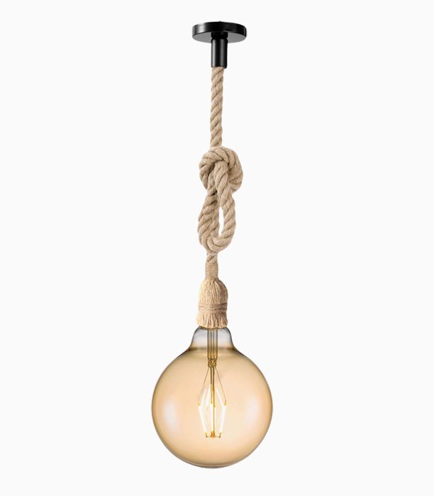Luminaire suspendu corde de chanvre avec ampoule ronde vintage