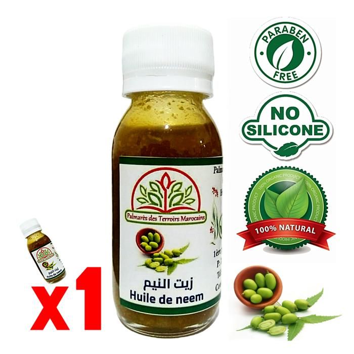 Huile de Neem margousier 60 ml 100% Naturel (anti chute anti acné anti pellicule anti poux anti tâche psoriasis)