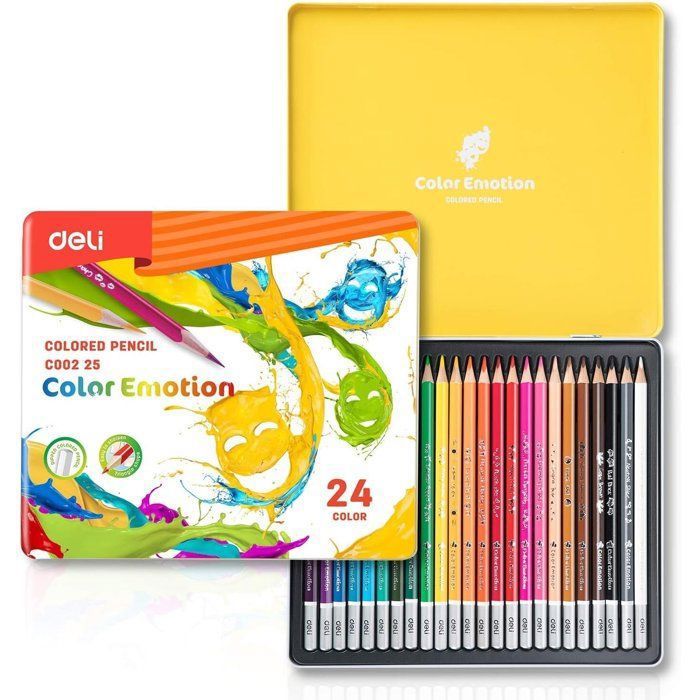 Crayons de couleur - Boîte métal de 24 couleurs - Deli Color Emotion