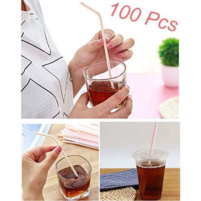 100 pièces Pailles en plastique épais réutilisables, couleur Pure, pour usage domestique, fête,