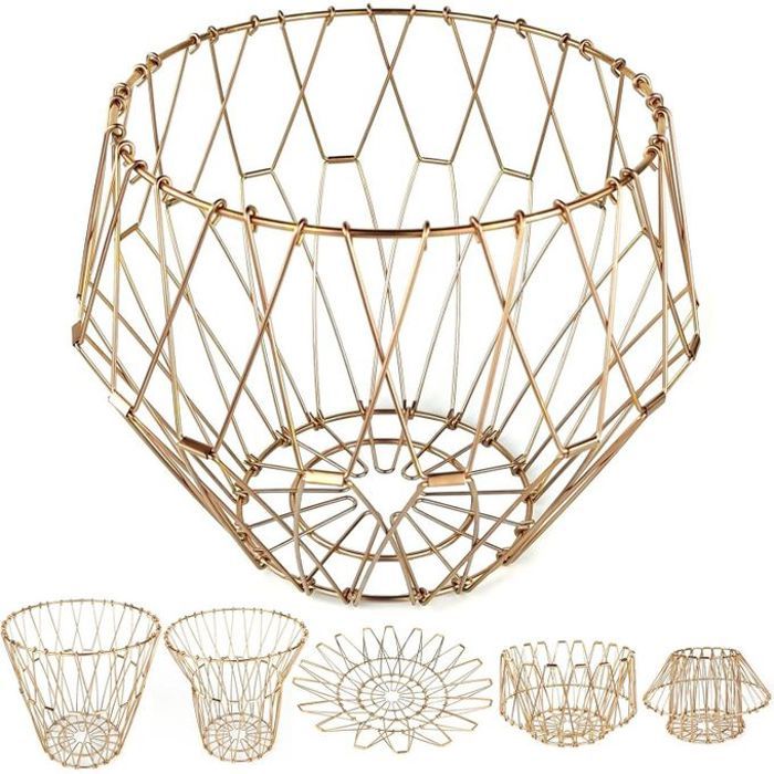Ensemble de paniers de rangement et corbeille à fruits en acier inoxydable.
