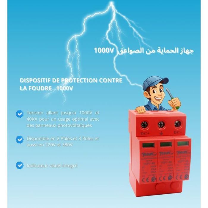 Dispositif de protection contre la foudre  2P 40KA 1000V