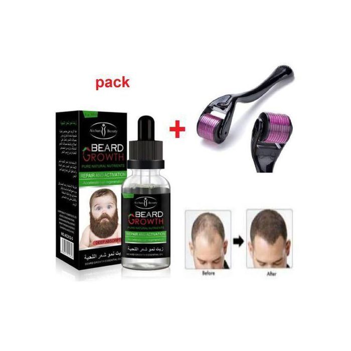 Pack Croissance Barbe : Huile à Barbe + Rouleau Microneedling